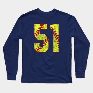 Fastpitch Softball Number 51 #51 Softball Shirt Jersey Uniform Favorite Player Biggest Fan Long Sleeve T-Shirt